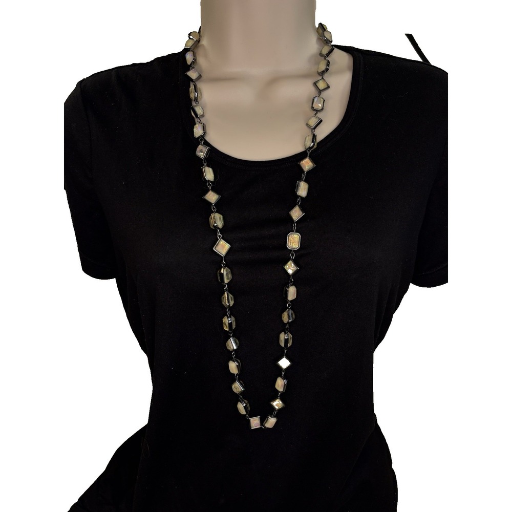 Vintage Iridescent Silver Tone Glam Event Statement Long Necklace Whimsigoth